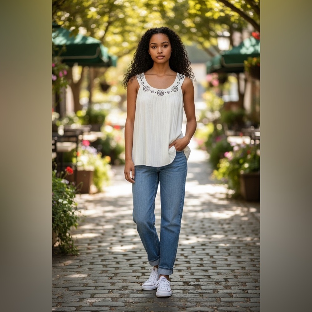 French Laundry Ivory Sleeveless Top. Size Medium.
